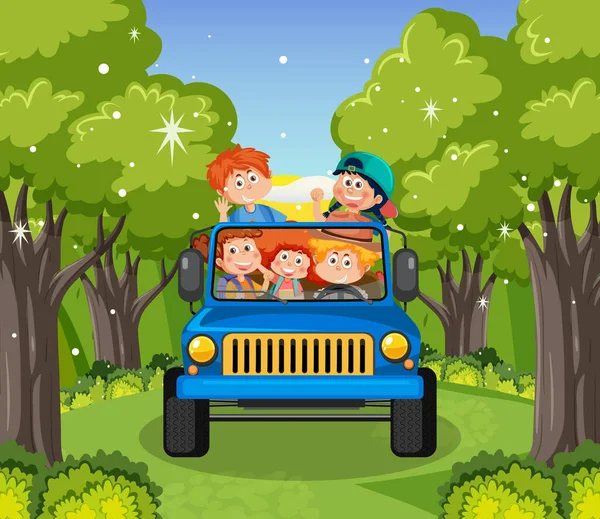 Group Friends Travel Forest Illustration — Stock Vector