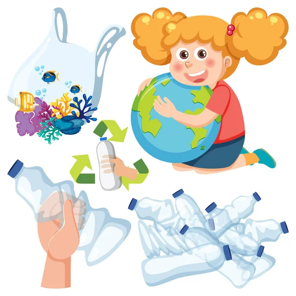 Clasificación Botellas Plástico Para Reciclaje Ilustración Concepto — Vector de stock