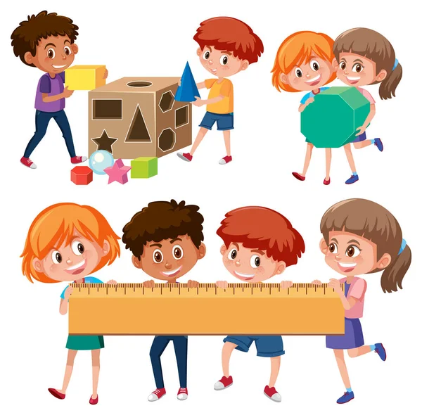 Set Von Kindern Zeichentrickfigur Lernwerkzeuge Illustration — Stockvektor