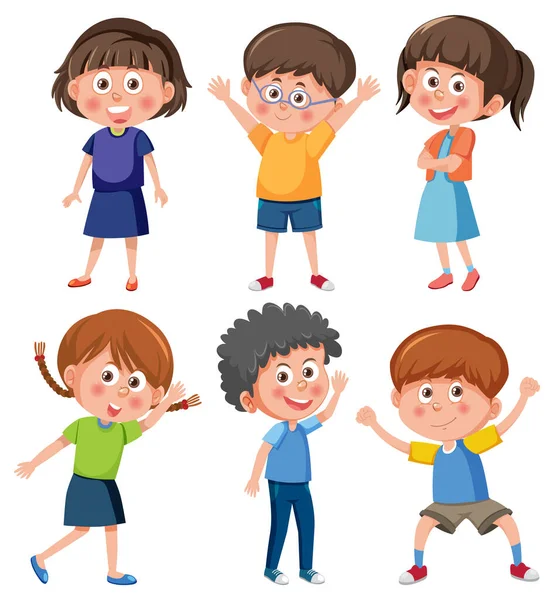 Happy Children Personnages Bande Dessinée Illustration Ensemble — Image vectorielle