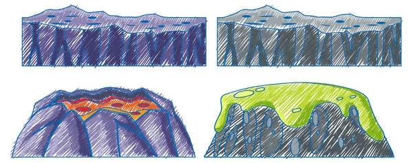 Meteorito Cráter Impacto Lápiz Dibujo Color Ilustración Estilo Simple — Vector de stock