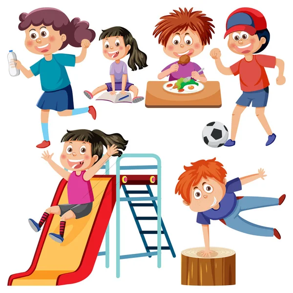 Set Cartoni Animati Bambini Parco Giochi Illustrazione — Vettoriale Stock