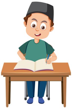 Müslüman Çocuk Ödev illüstrasyonları yapıyor