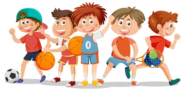 Παιδιά Απολαμβάνοντας Διάφορες Αθλητικές Εικονογράφηση — Διανυσματικό Αρχείο