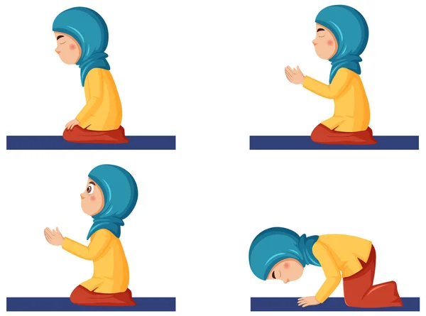 Musulmană Fată Rugăciune Vector Ilustrație — Vector de stoc
