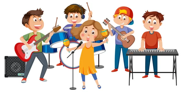 Anak Anak Memainkan Ilustrasi Instrumen Musik - Stok Vektor