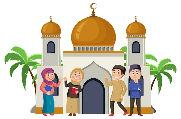 Változatos Muszlim Rajzfilmfigurák Készlet Illusztráció — Stock Vector