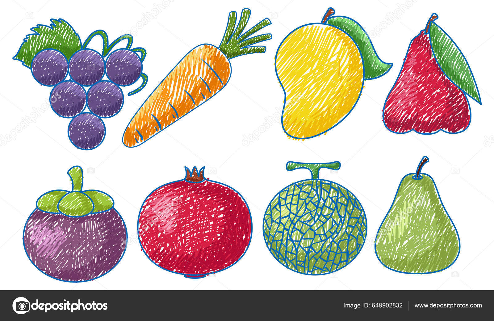 Padrão de legumes e frutas em um estilo simples de desenho animado