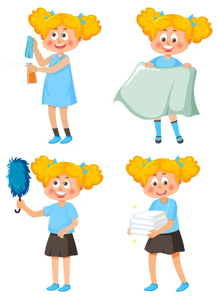 Children Doing Housework Characters Set Illustration — Stockový vektor