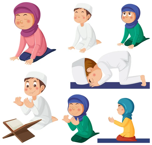 Personajes Dibujos Animados Musulmanes Set Illustration — Archivo Imágenes Vectoriales