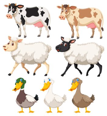 Set of cute animals cartoon character illustration