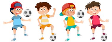 Birçok erkek çocuk futbol vektörü illüstrasyonu oynuyor