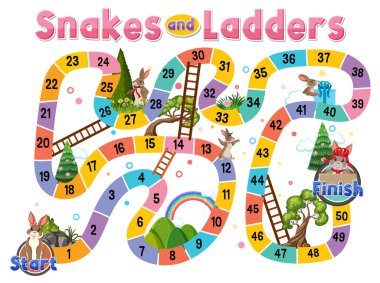 Snakes and ladders board game template illustration clipart