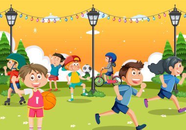 Oyun parkında spor yapan çocuklar