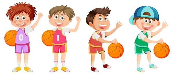 Many Boys Playing Basketball Vector Illustration — Stock Vector