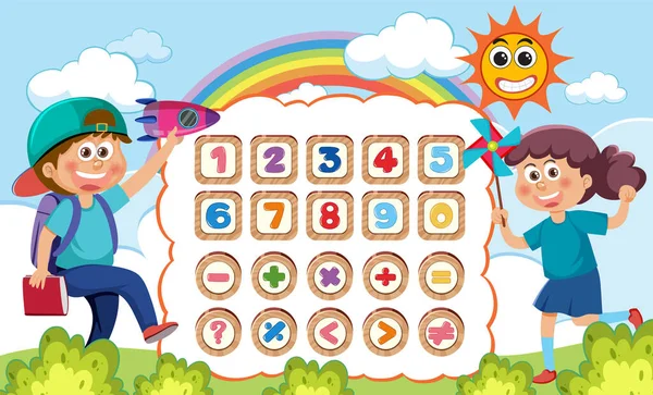 Διασκέδαση Αριθμοί Και Σύμβολα Για Παιδιά Εικονογράφηση — Διανυσματικό Αρχείο