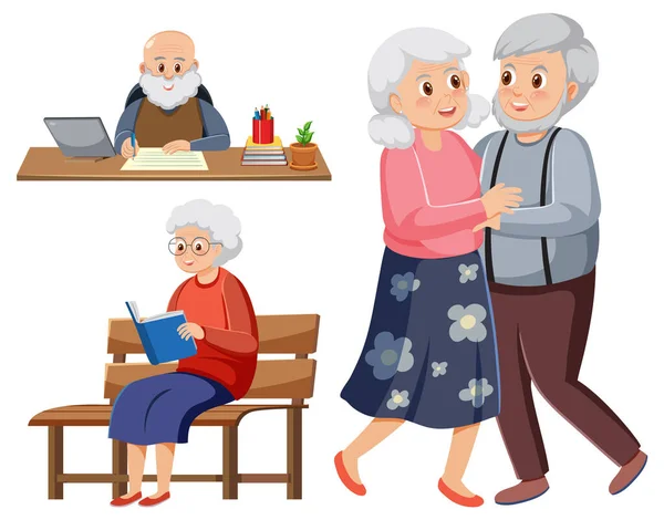 Set Old People Characters Illustration —  Vetores de Stock