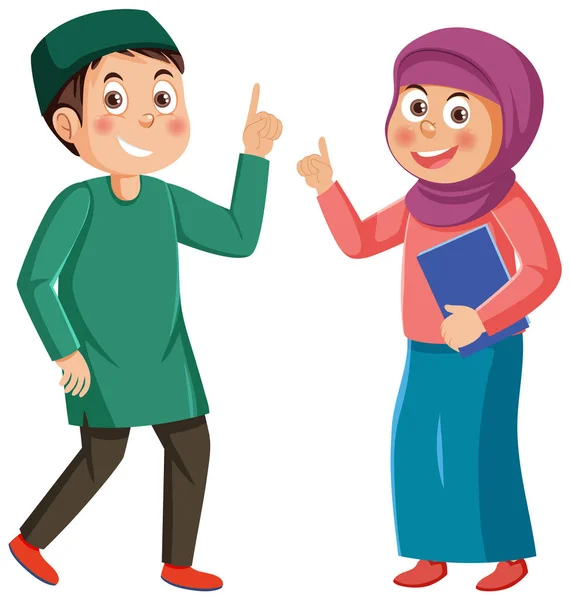 Casal Muçulmano Desenhos Animados Personagem Vetor Ilustração —  Vetores de Stock