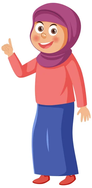 Chica Musulmana Pie Pose Ilustración Personaje Dibujos Animados — Vector de stock