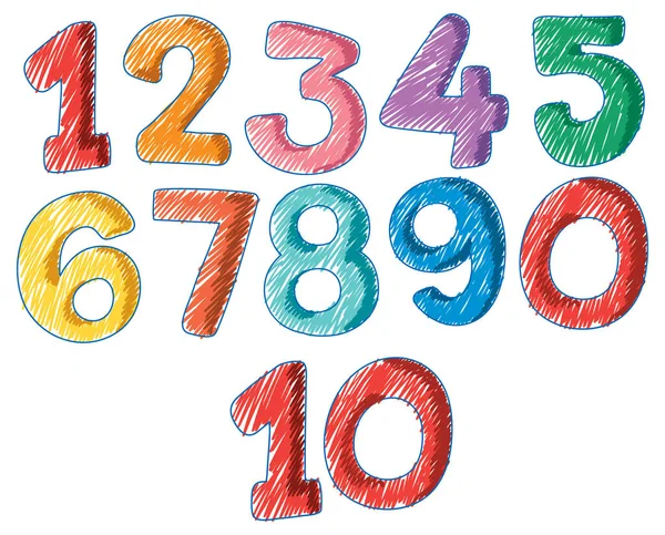 ペンシルカラーの数字スケッチシンプルなスタイルのイラスト — ストックベクタ