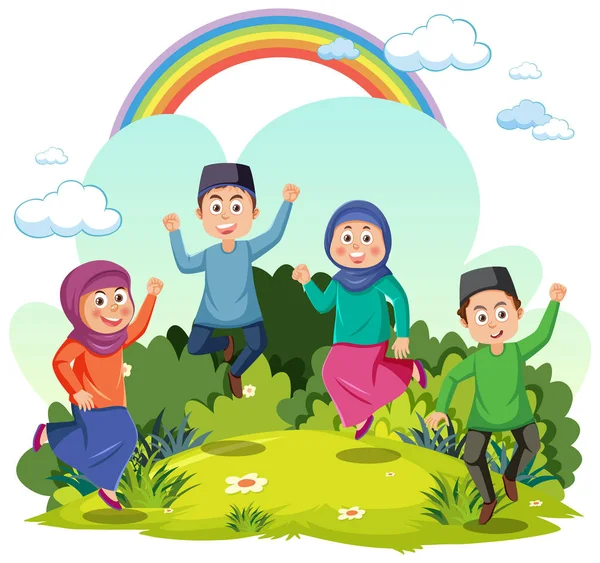 Muslim Cartoon Characters Vector Illustration — Stock Vector