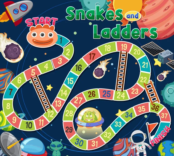 ヘビやはしごゲームテンプレートのイラスト — ストックベクタ