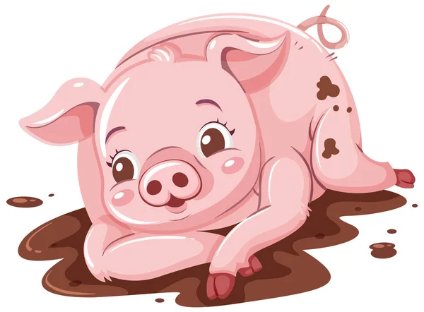 泥巴图解中的可爱猪滚动 — 图库矢量图片