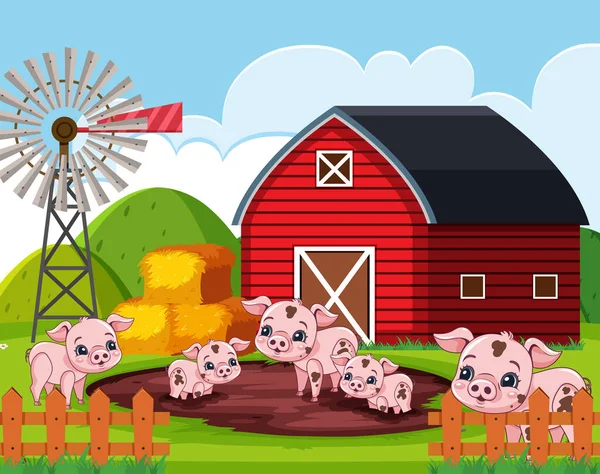 农场内可敬的猪图解 — 图库矢量图片