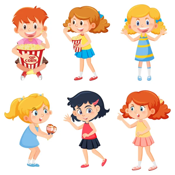 Conjunto Niños Lindos Ilustración Personaje Dibujos Animados — Vector de stock