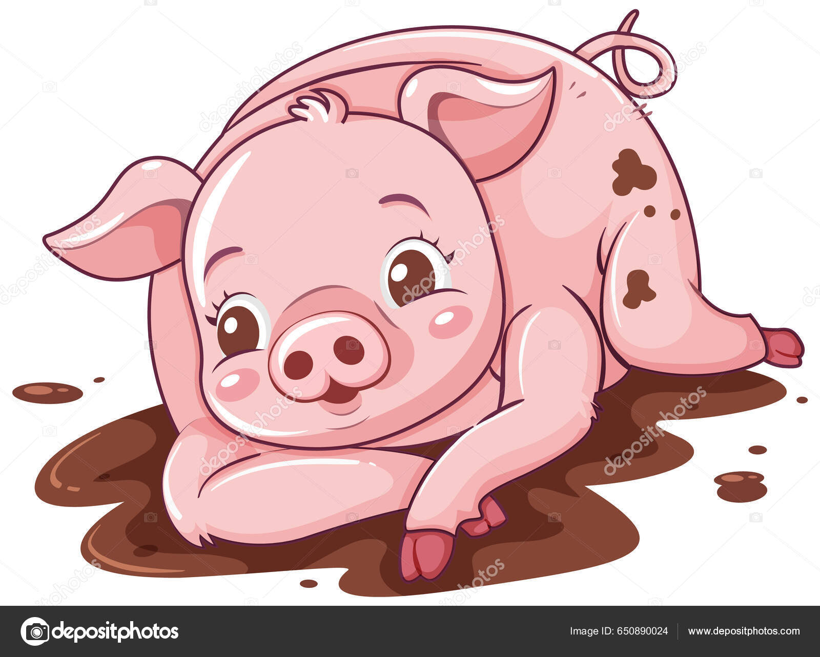 Cerdo Dibujos Animados Balanceándose Barro Ilustración Vector de stock
