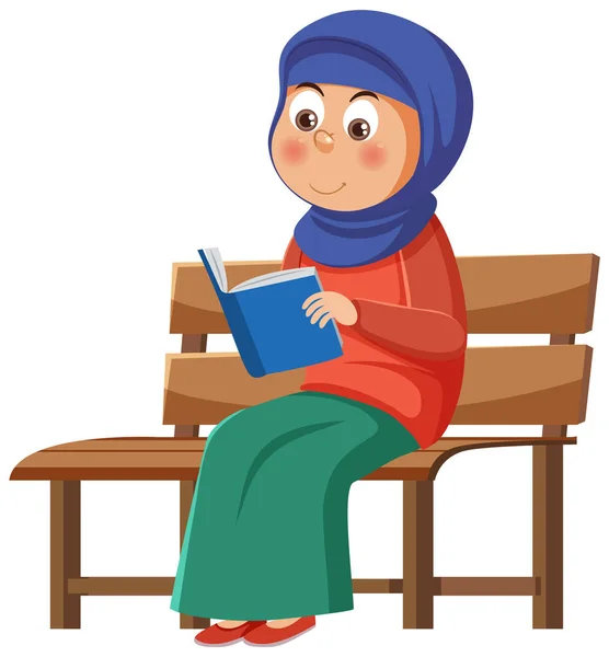 Muslimsk Pige Læser Bog Illustration – Stock-vektor