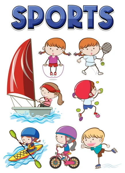 Sports Text Design Kids Character Illustration — Stock Vector