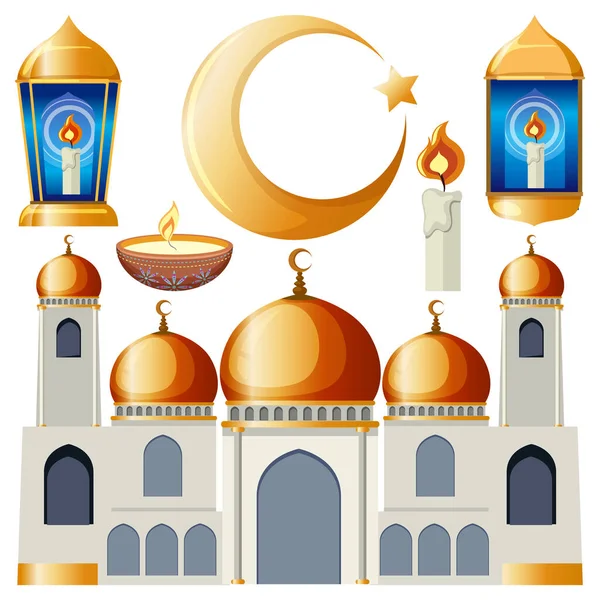 Mesquita Cúpulas Luas Crescente Ilustração Vetorial — Vetor de Stock