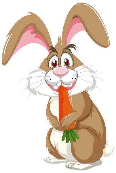 Funny Rabbit Eating Carrot Cartoon Character Illustration — Stock Vector