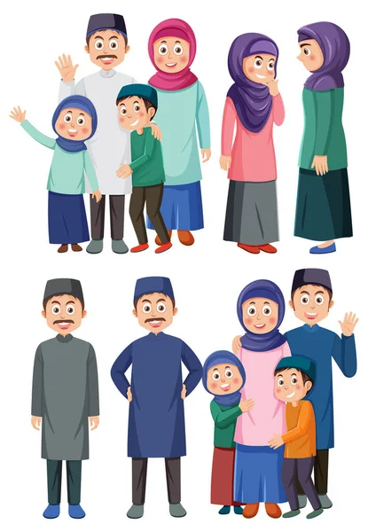 Diversos Personagens Desenhos Animados Muçulmanos Conjunto Ilustração —  Vetores de Stock