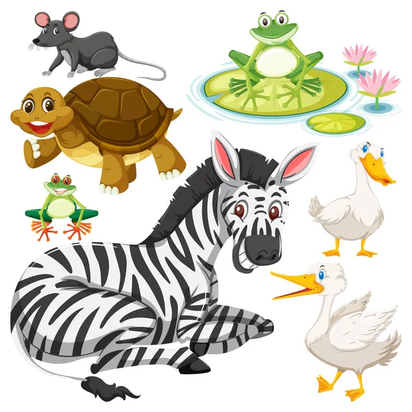 Set Cute Wildlife Cartoon Character Illustration — Stock Vector