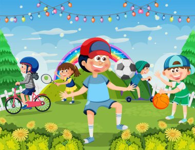 Oyun parkında spor yapan çocuklar