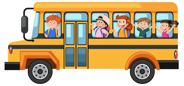 Studenten Die Naar School Gaan Met Bus Illustratie — Stockvector