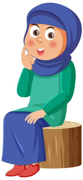 Menina Muçulmana Sentada Ilustração Toco —  Vetores de Stock