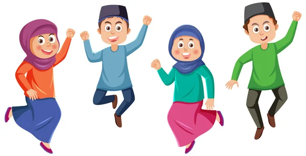 Personaje Dibujos Animados Familia Musulmana Ilustración — Vector de stock