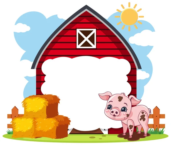 Cochon Mignon Avec Illustration Modèle Grange — Image vectorielle