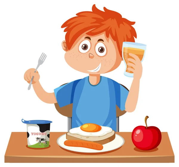 Garçon Manger Sain Petit Déjeuner Illustration — Image vectorielle