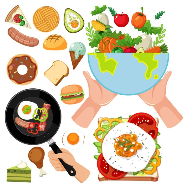 Conjunto Iconos Alimentos Saludables Ilustración — Vector de stock
