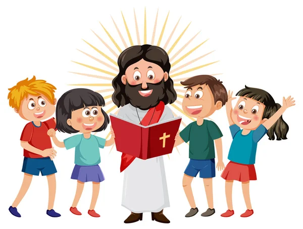 stock vector Jesus Christ with children isolated illustration