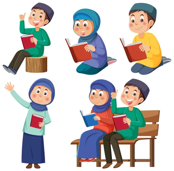 Muslim Cartoon Characters Set Illustration — Stock Vector