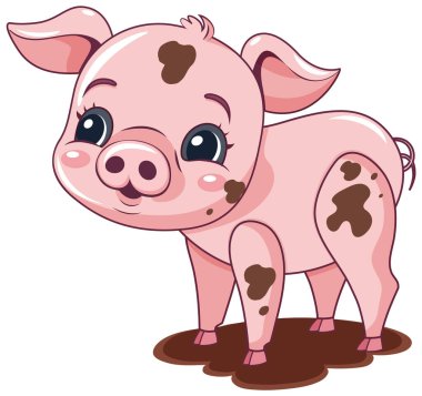 Çamur kaplı bir domuz çizgi film karakteri çizimi