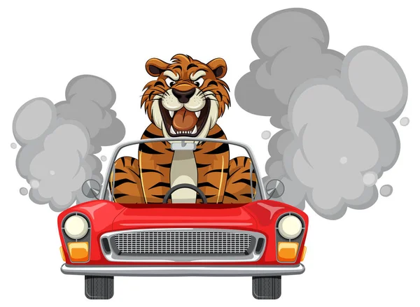Tigre Conduciendo Coche Clásico Ilustración — Vector de stock
