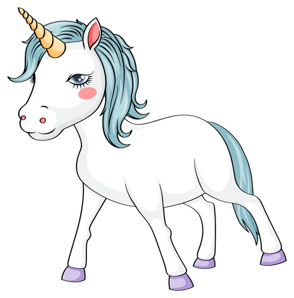 Lindo Unicornio Con Ilustración Melena Púrpura — Vector de stock