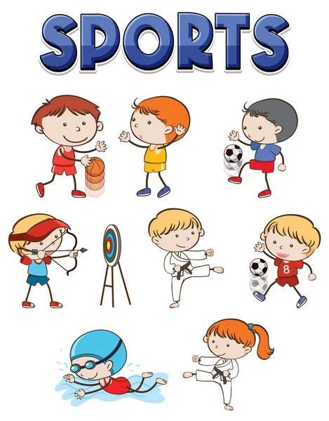 Design Texto Esportivo Com Ilustração Personagem Infantil —  Vetores de Stock