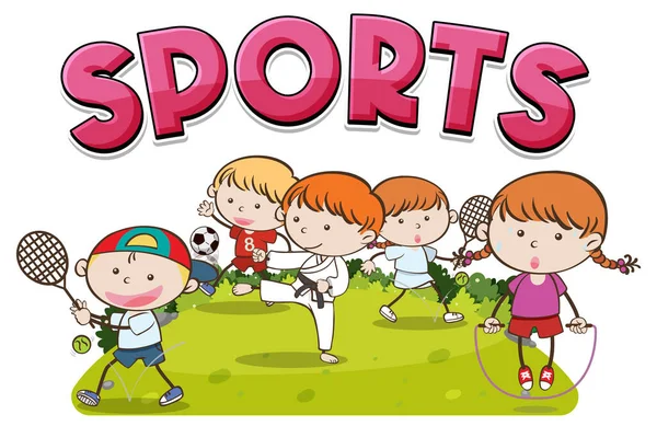 Dibujos Animados Niños Deportes Banner Diseño Ilustración — Archivo Imágenes Vectoriales